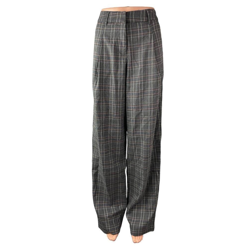 Motel Sakaria Check Pleated High Rise Palazzo Wide Leg Trousers Dress Pants 28